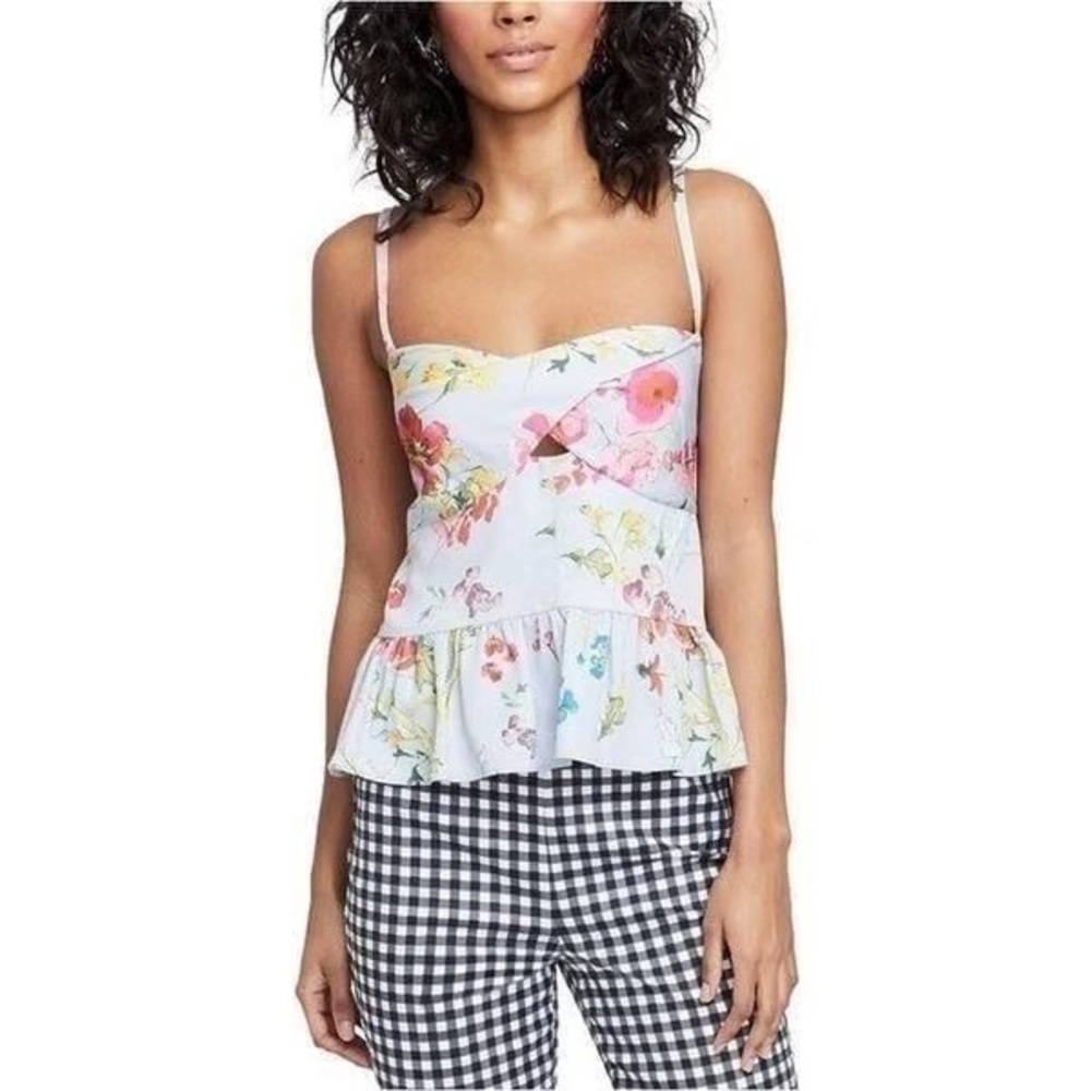 RACHEL Rachel Roy Floral Peplum Camisole, Morning Blue Combo, NWT